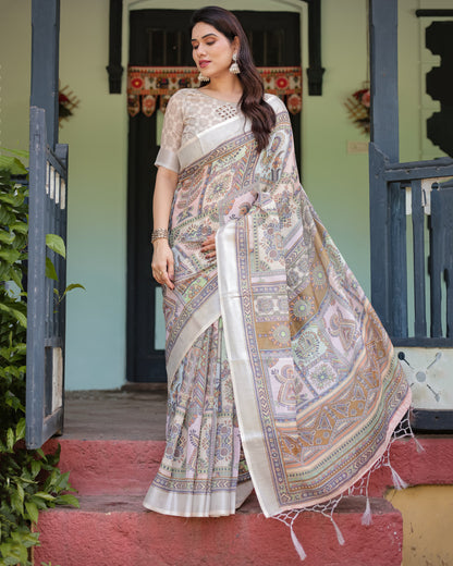 Multi Color Digital Printed Linen Cotton Saree | Summer Special Casual & Office Wear – JaipurSaaj
