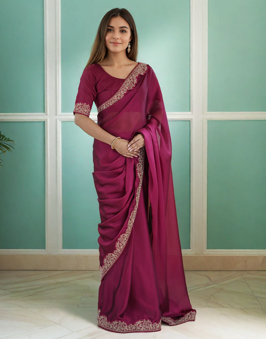 Magenta Fancy Rangoli Silk Saree Coding Work