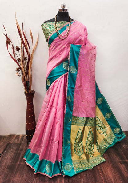 Baby Pink Soft Organza Silk Saree With Zari Weaving Work | Festive & Party Wear Saree – JaipurSaaj