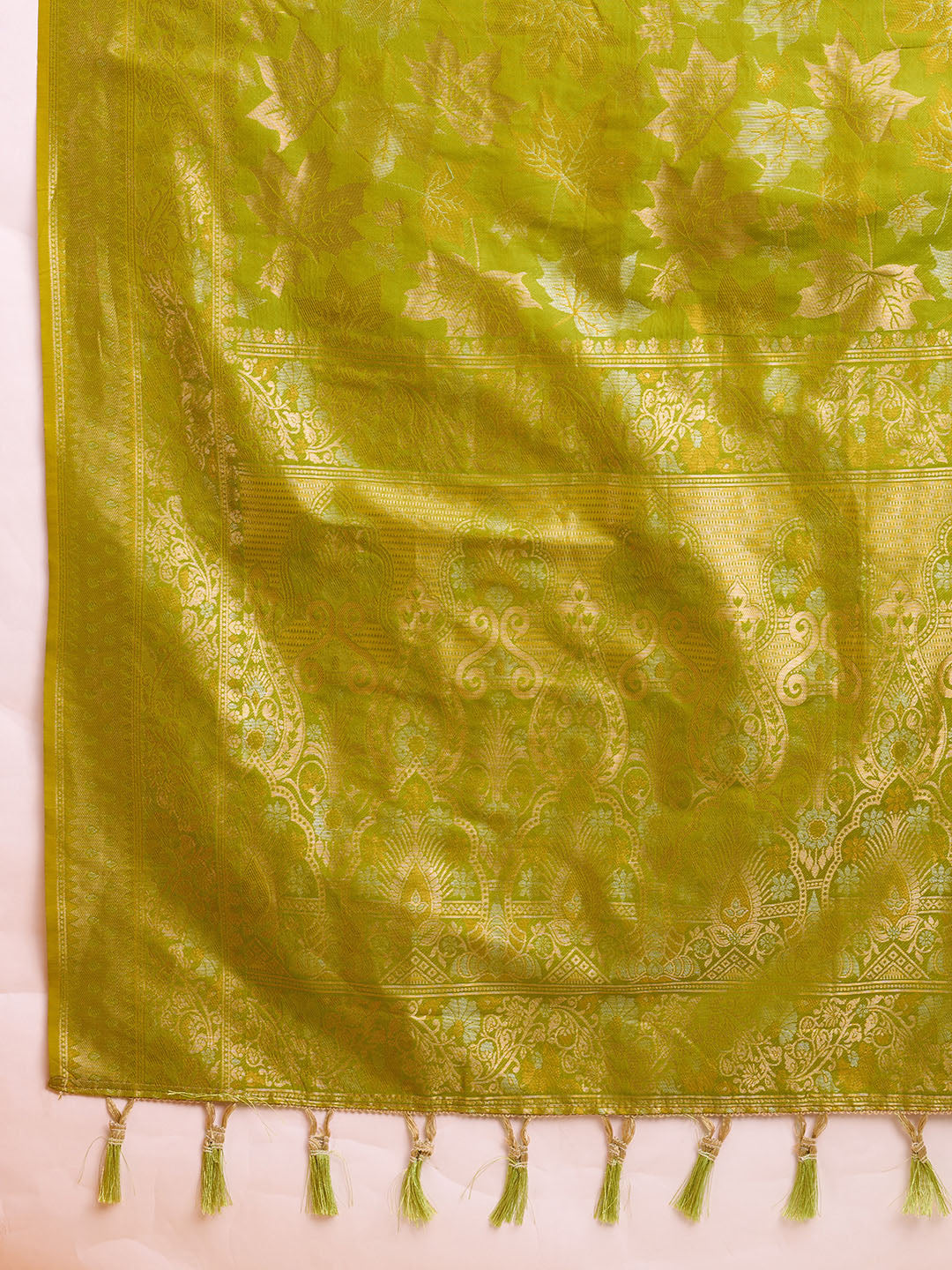 Golden & Copper Zari Weaving With Mahendi Green Soft Silk Banarasi Saree | Party & Wedding Wear - JaipurSaaj