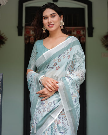 Multi Color Digital Printed Linen Cotton Saree | Summer Special Casual & Office Wear – JaipurSaaj