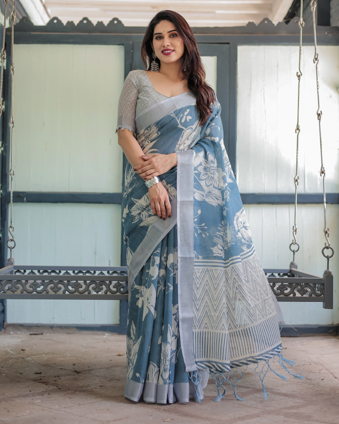 Light Digital Printed Linen Cotton Saree | Summer Special Office & Casual Wear – JaipurSaaj