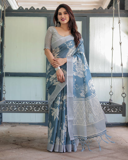 Light Digital Printed Linen Cotton Saree | Summer Special Office & Casual Wear – JaipurSaaj