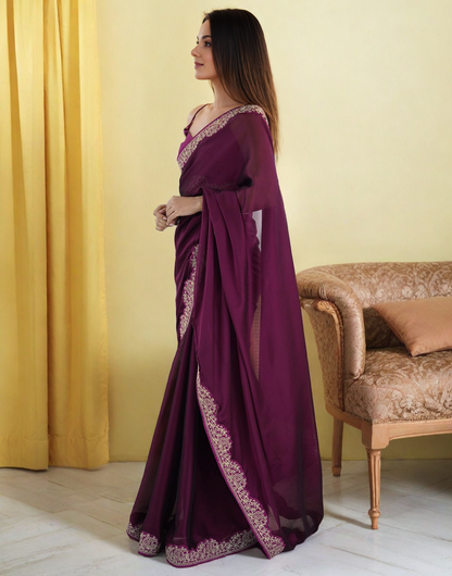 Wine Fancy Rangoli Silk Saree Coding Work