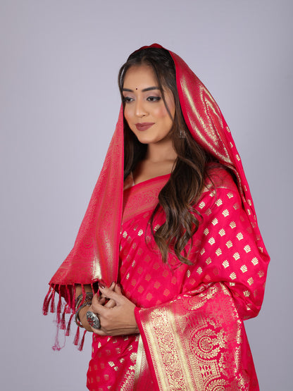 Pink Banarasi Silk Saree With Zari Weaving Work | Wedding Wear – JaipurSaaj