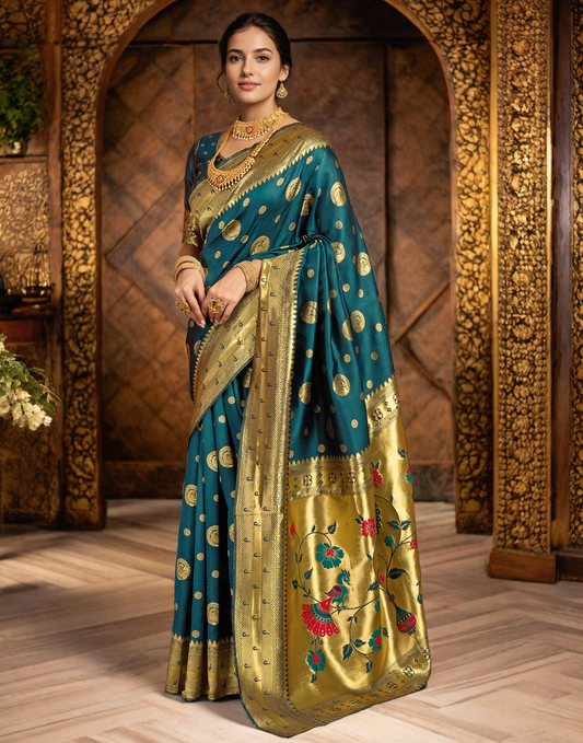 Morpeach Paithani Silk Saree With Zari Weaving Work
