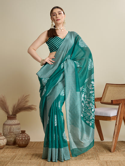 Rama Green Color Soft Silk Saree With Weaving Work Lining Border