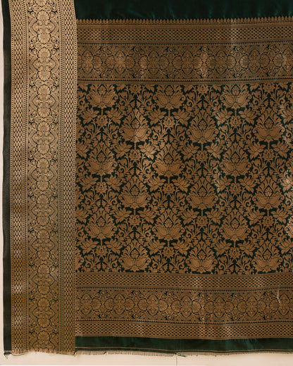 Dark Green Soft Kanchipuram Silk Saree With Zari Weaving Work | Bridal Wedding & Festive Wear – JaipurSaaj