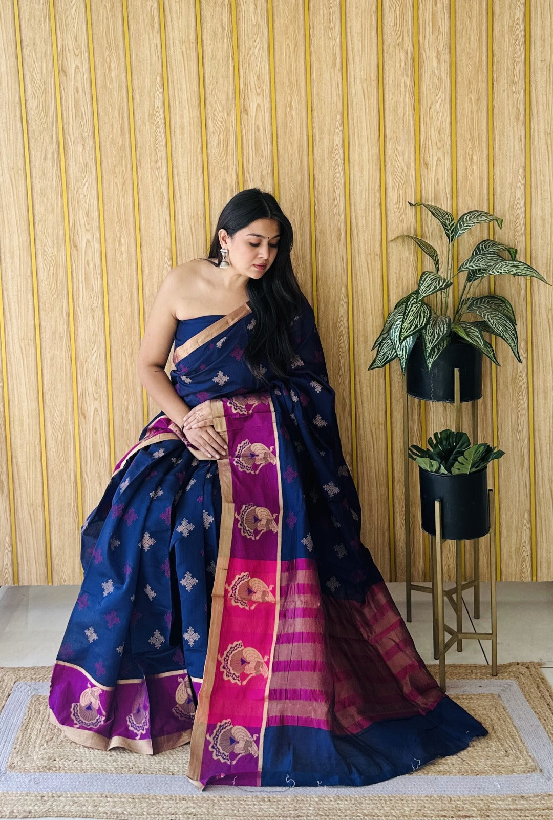 Royal Blue Soft Cotton Saree With Jacquard Border