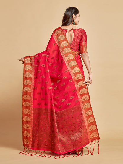 Pink Chanderi Cotton Saree With Woven Design | Traditional Festive Ethnic Wear – JaipurSaaj