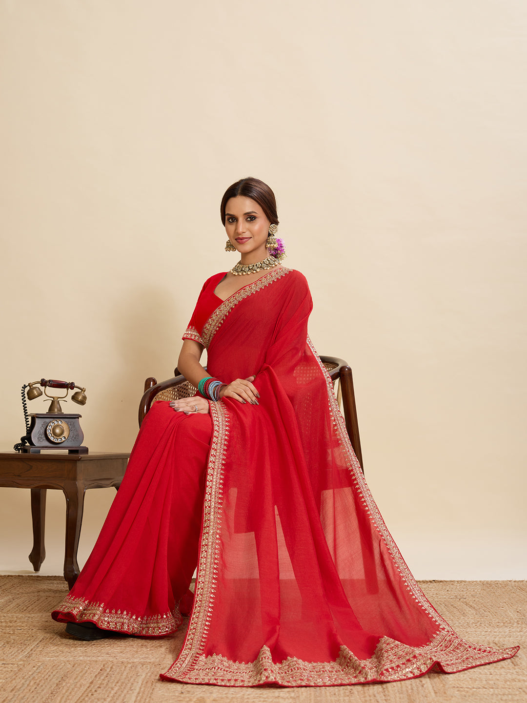 Red Soft Vichitra Silk Saree With Embroidery Work | Bridal Wedding & Festive Wear – JaipurSaaj