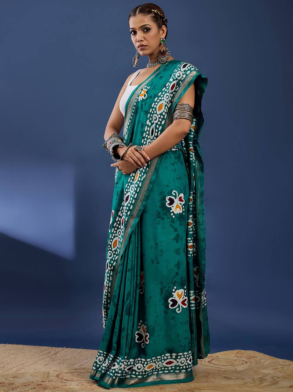 Rama Green Soft Pure Cotton Silk Saree With Hand Batik Print Work | Casual & Ethnic Wear – JaipurSaaj