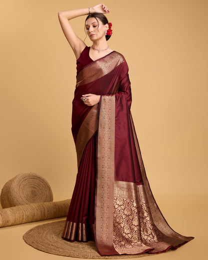 Maroon Color Soft Kanchipuram Silk Saree With Zari Weaving Work | Bridal Wedding & Festive Wear – JaipurSaaj