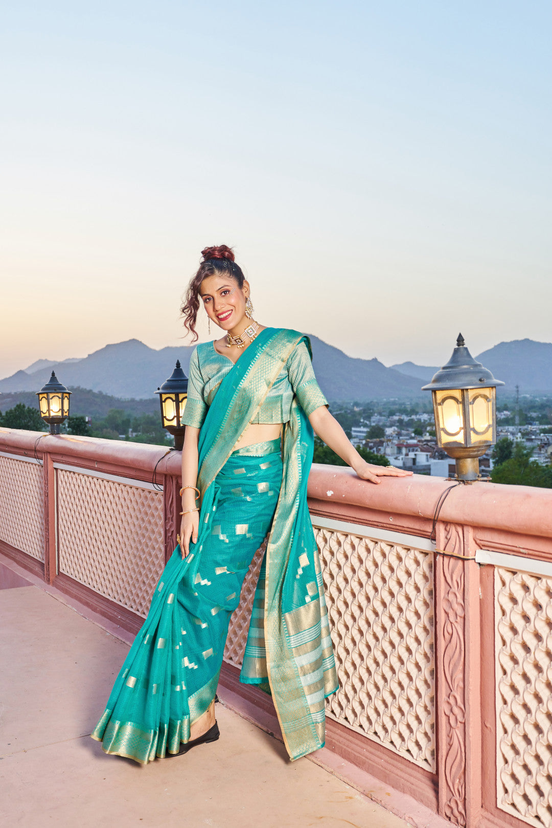 Rama Green Kota Doriya Saree With Zari Weaving Work | Party & Festive Wear – JaipurSaaj