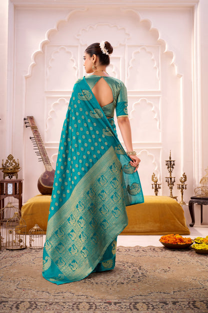 Rama Green Soft Roop Silk Saree With Printed Work & Zari Weaving Border | Traditional Festive Wear – JaipurSaaj