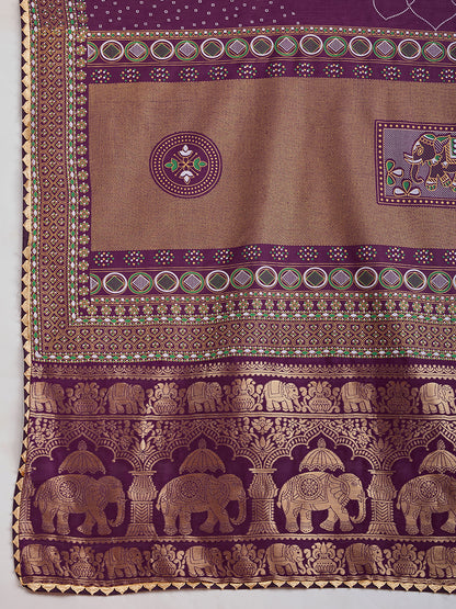 Wine Soft Cotton Saree With Unique Table Printed & Lace Border | Stylish Wedding Wear Saree – JaipurSaaj