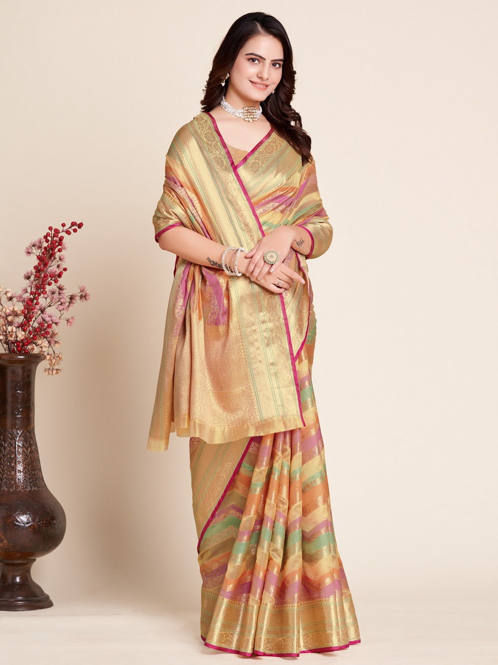 Multi Color Soft Organza Silk Saree With Zari Weaving Work | Festive Wedding & Party Wear – JaipurSaaj