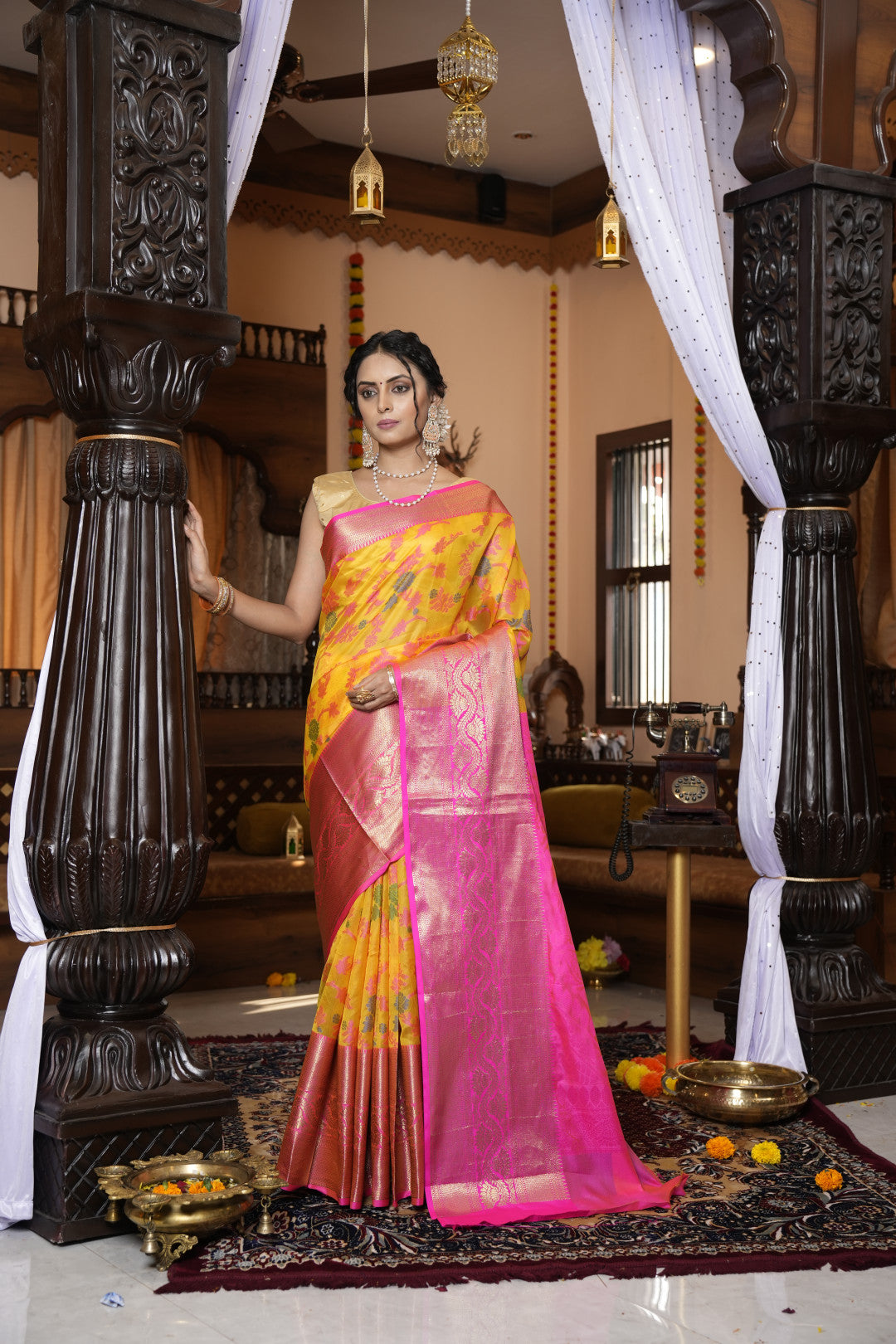 Yellow Soft Cotton Saree With Woven Design | Traditional Festive Ethnic Wear – JaipurSaaj
