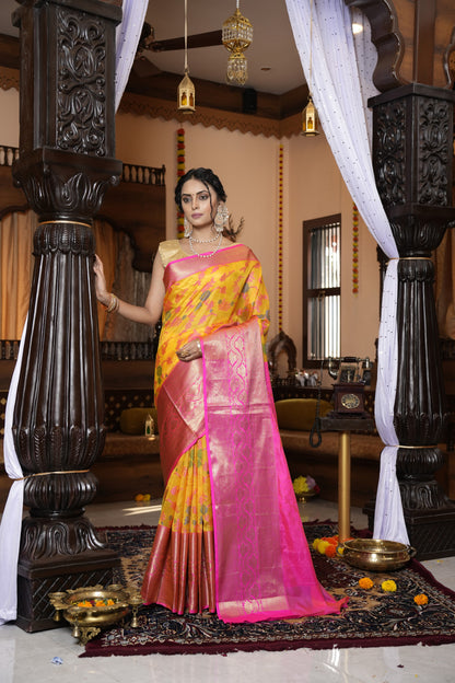 Yellow Soft Cotton Saree With Woven Design | Traditional Festive Ethnic Wear – JaipurSaaj
