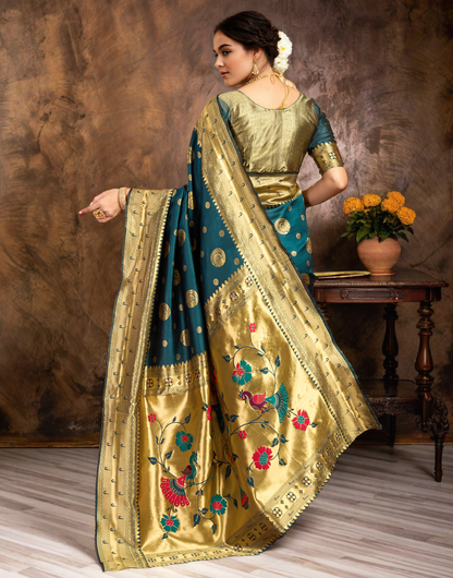 Morpeach Paithani Silk Saree With Zari Weaving Work