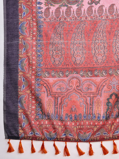Multi Soft Linen Cotton Saree With Kalamkari Printed Work