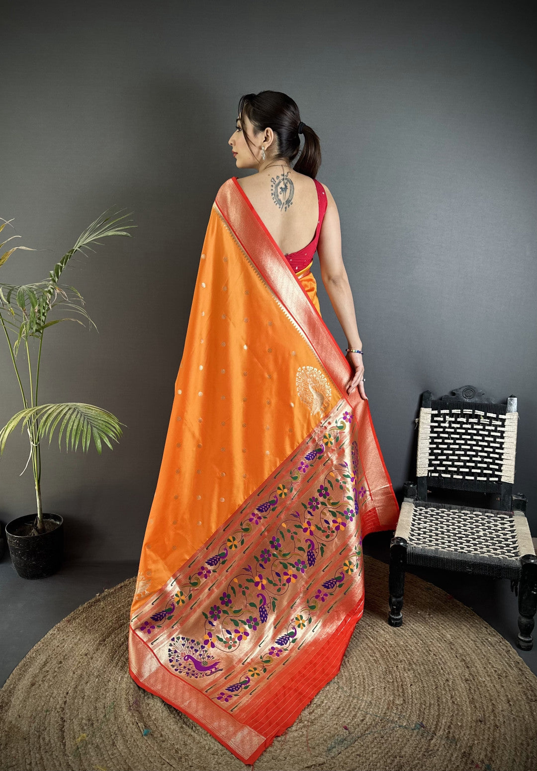 Orange Paithani Lichi Silk Saree With Zari Weaving Work | Festive & Wedding Wear – JaipurSaaj