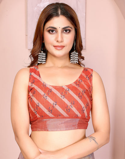 Multi Color Linen Cotton Saree With Digital Printed Work And Silver Zari Border