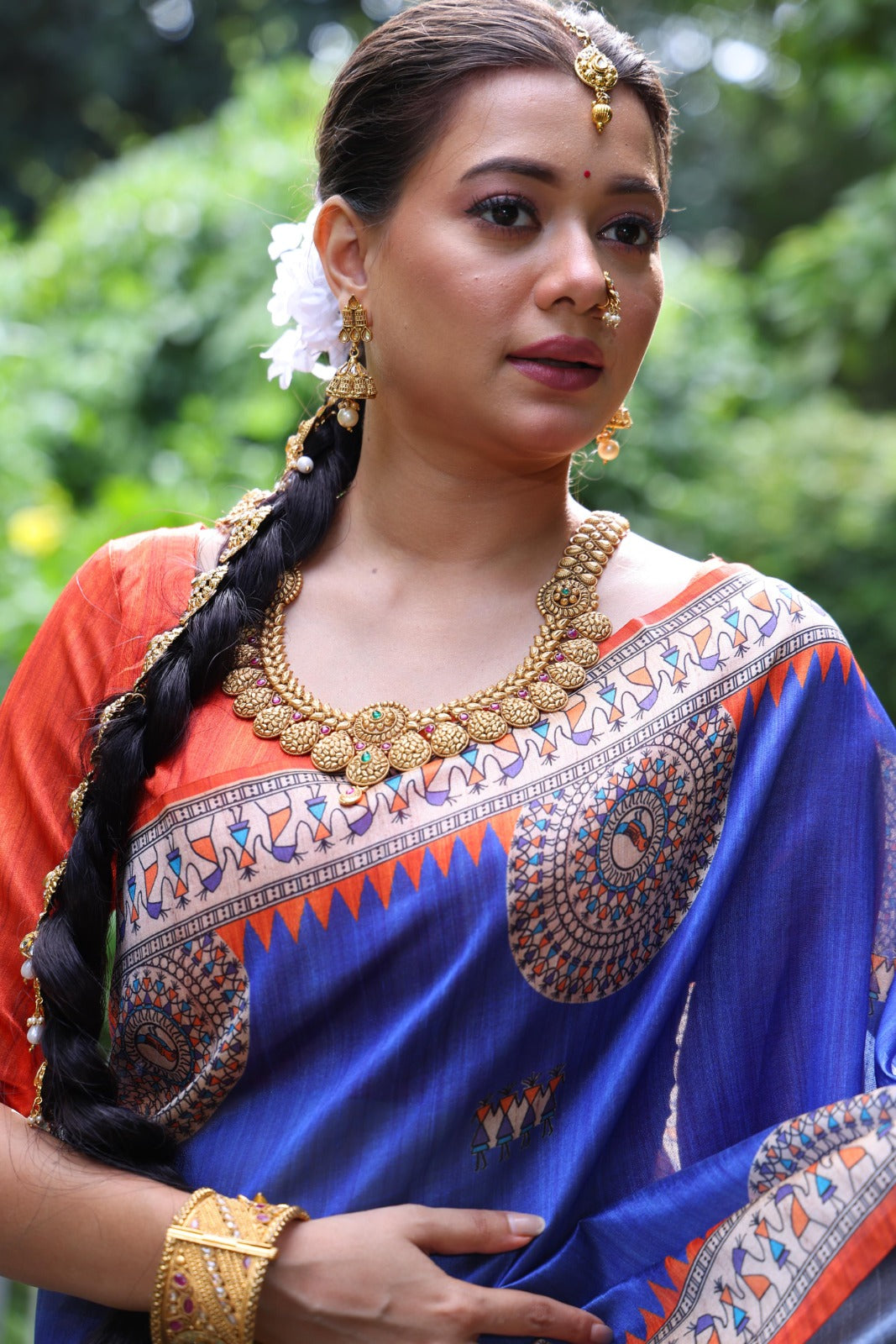 Royal Blue Madhubani Printed Soft Tussar Silk Saree | Traditional Festive Ethnic Wear – JaipurSaaj