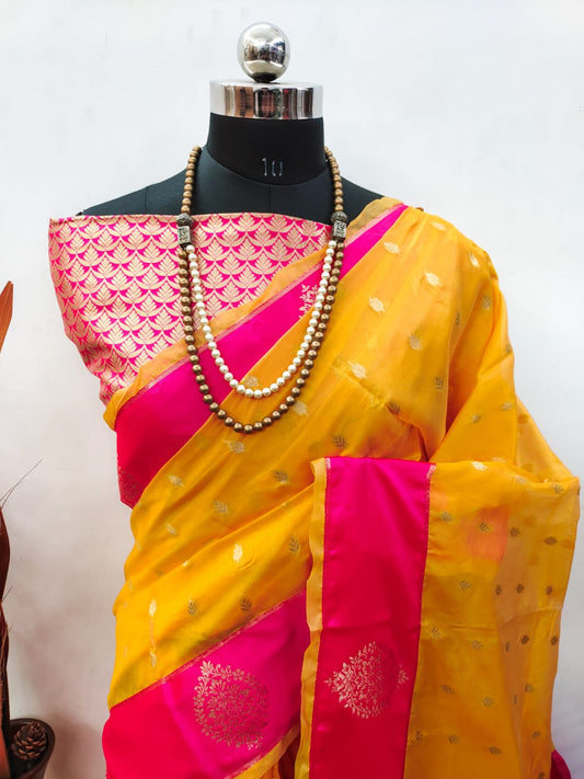 Yellow Soft Organza Silk Saree With Zari Weaving Work | Festive & Party Wear Saree – JaipurSaaj