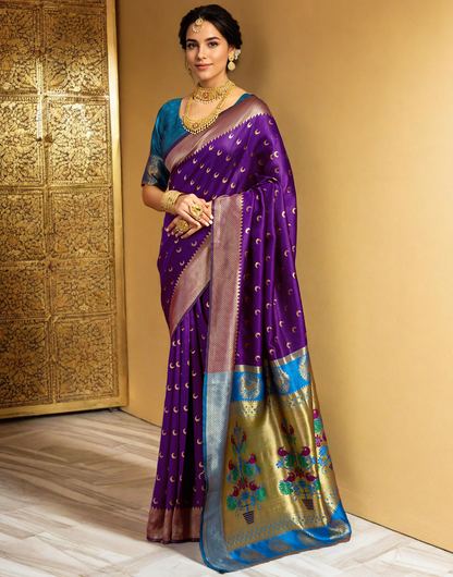 Traditional Purple Chand Design Paithani Silk Saree With Zari Weaving Work