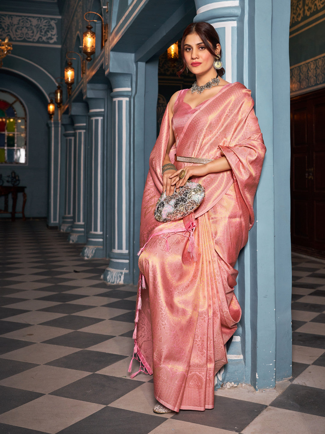 Baby Pink Soft Silk Saree With Zari Weaving Work | Party & Wedding Wear – JaipurSaaj