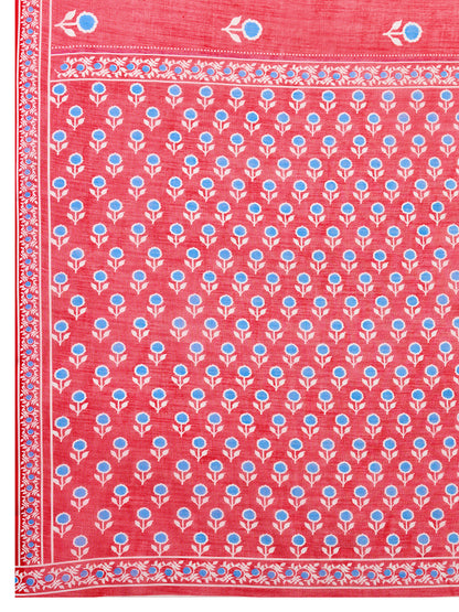 Gajari Linen Cotton Saree With Digital Printed Work And Silver Zari Border