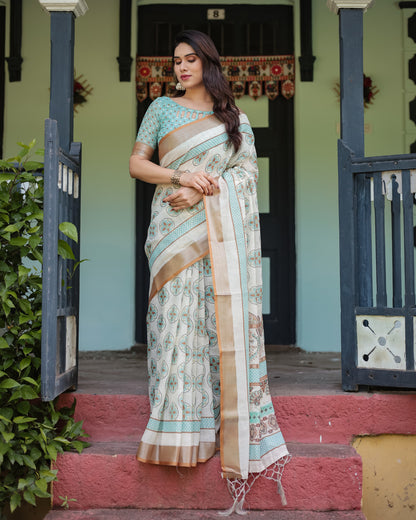 Multi Color Digital Printed Linen Cotton Saree | Summer Special Casual & Office Wear – JaipurSaaj