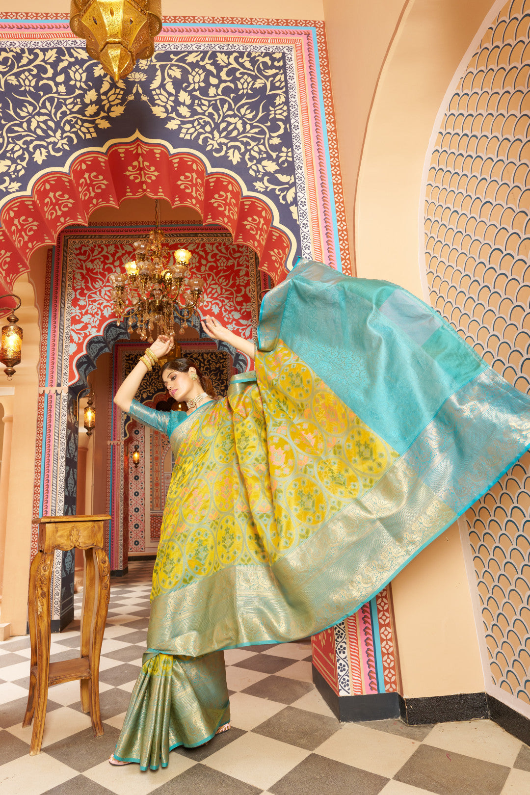 Yellow Organza Silk Saree With Woven Design | Festive Wedding & Party Wear – JaipurSaaj