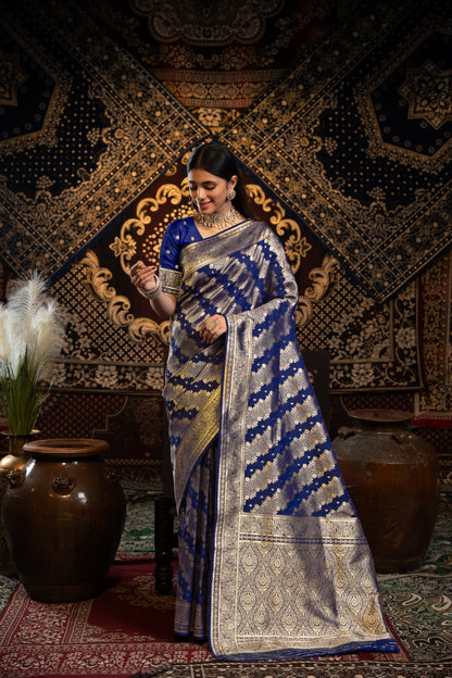 Royal Blue Banarasi Silk Saree With Zari Woven Work | Traditional Wedding & Bridal Wear – JaipurSaaj