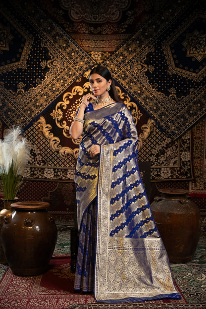 Royal Blue Banarasi Silk Saree With Zari Woven Work | Traditional Wedding & Bridal Wear – JaipurSaaj