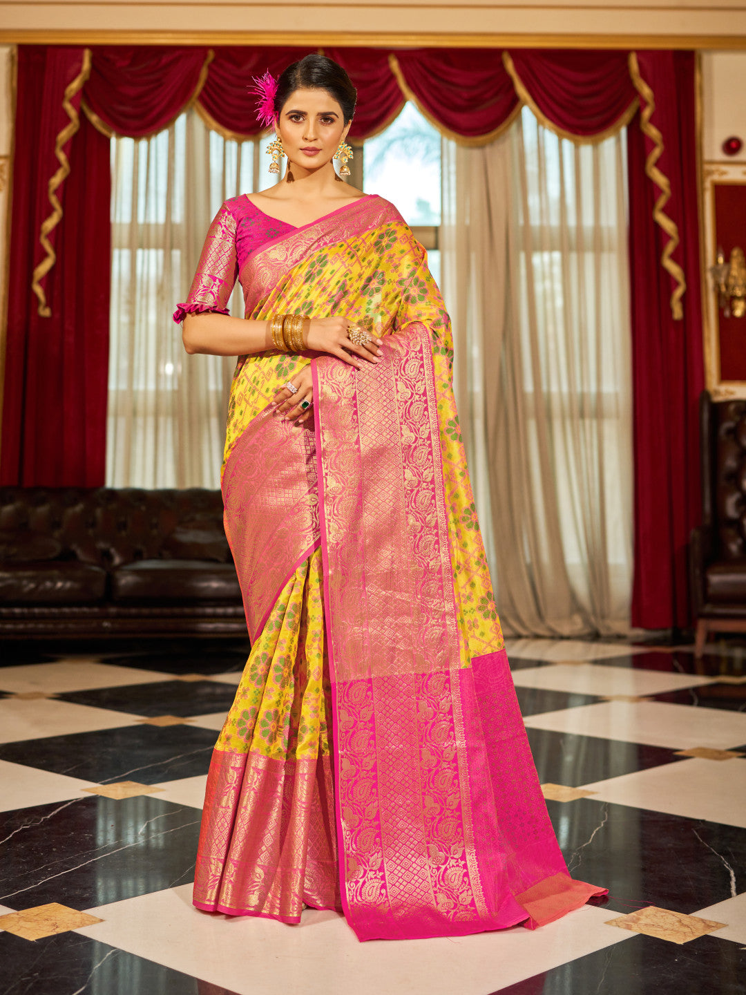 Yellow Soft Cotton Saree With Woven Design | Traditional Festive Ethnic Wear – JaipurSaaj
