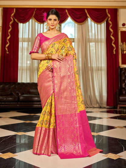 Yellow Soft Cotton Saree With Woven Design | Traditional Festive Ethnic Wear – JaipurSaaj
