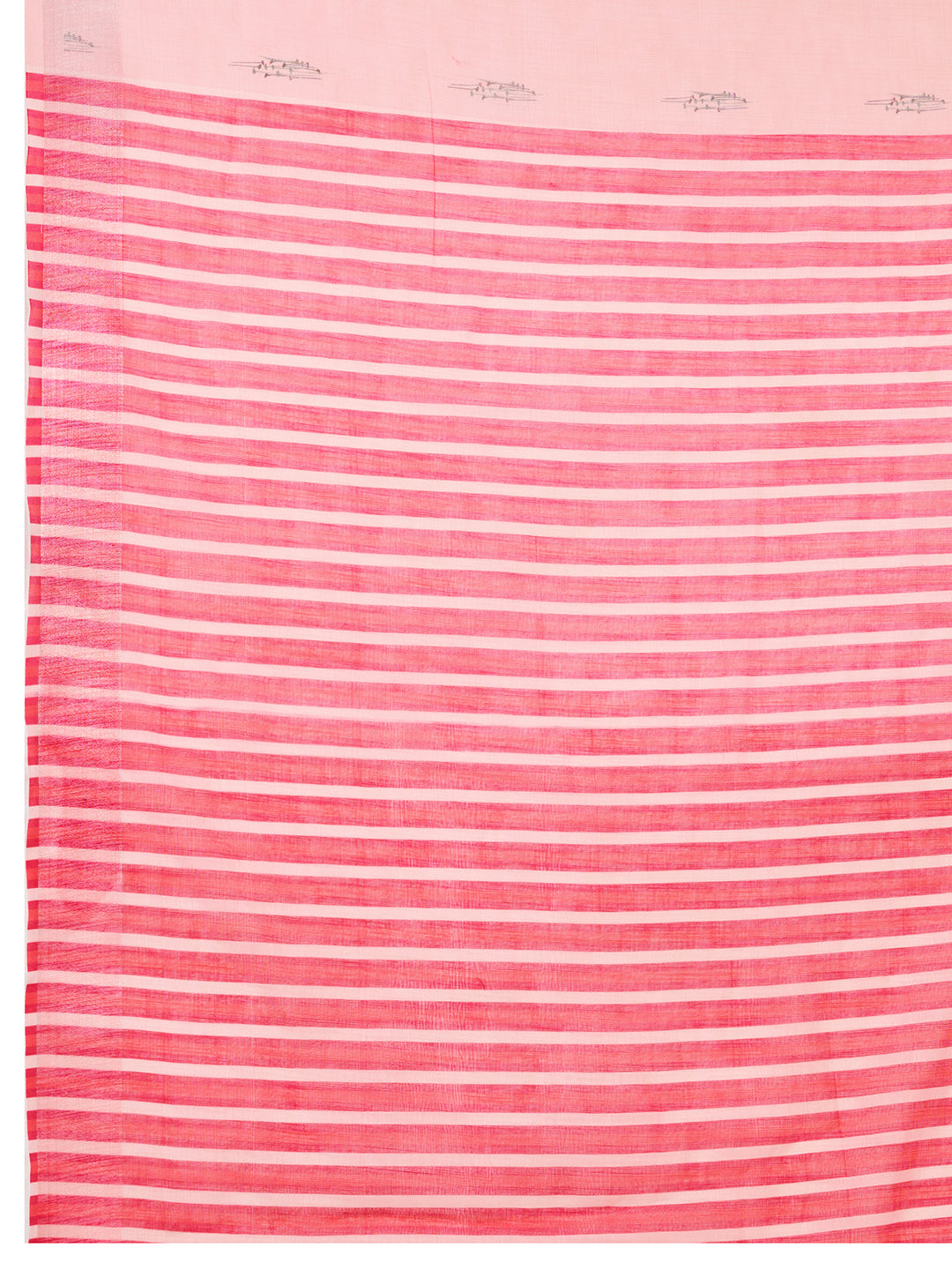 Baby Pink Linen Cotton Saree With Digital Printed Work And Silver Zari Border