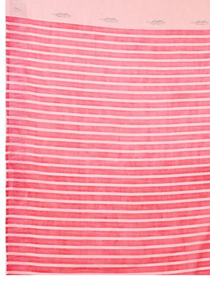 Baby Pink Linen Cotton Saree With Digital Printed Work And Silver Zari Border