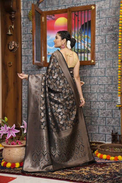 Black Kanjivaram Silk Saree With Zari Weaving Work | Party & Wedding Wear – JaipurSaaj