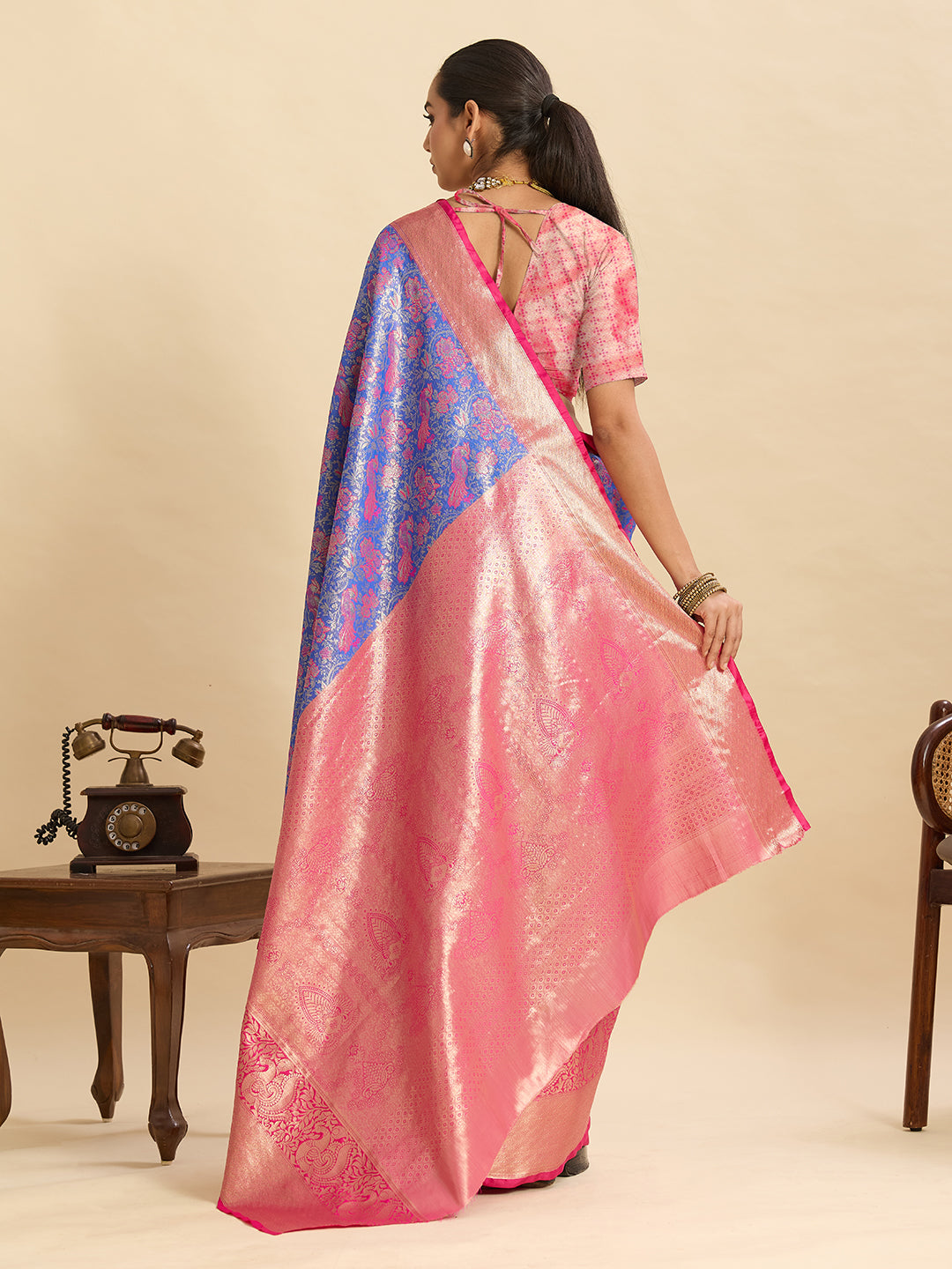Blue Kanjivaram Silk Saree with Zari Weaving Work & Big Border | Bridal Wedding Wear – JaipurSaaj