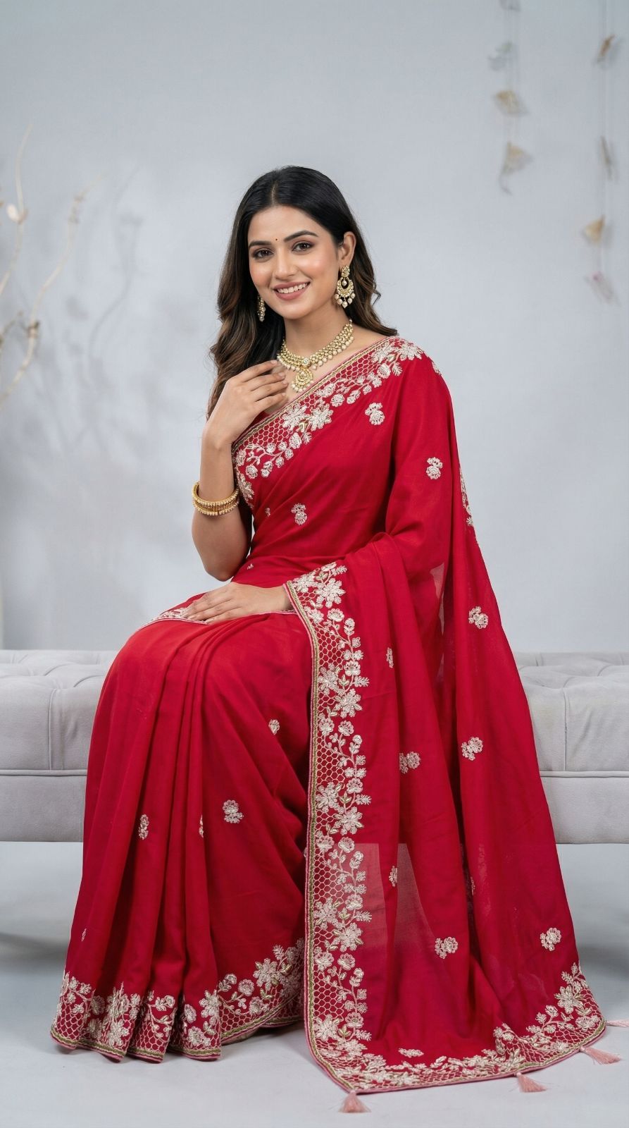 Maroon Dola Silk Saree With Sequence Embroidery Work | Festive & Wedding Wear – JaipurSaaj