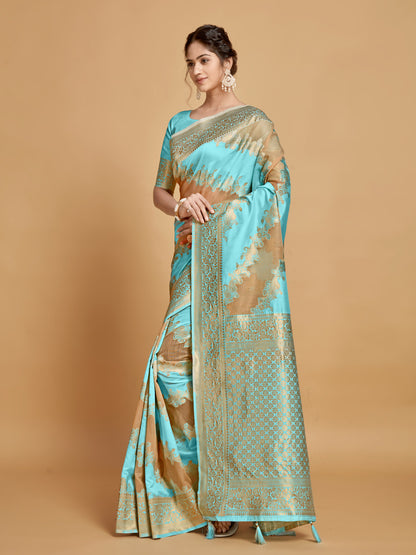 Sky Blue Soft Linen Silk Saree With Zari Weaving Work | Wedding & Festive Wear – JaipurSaaj