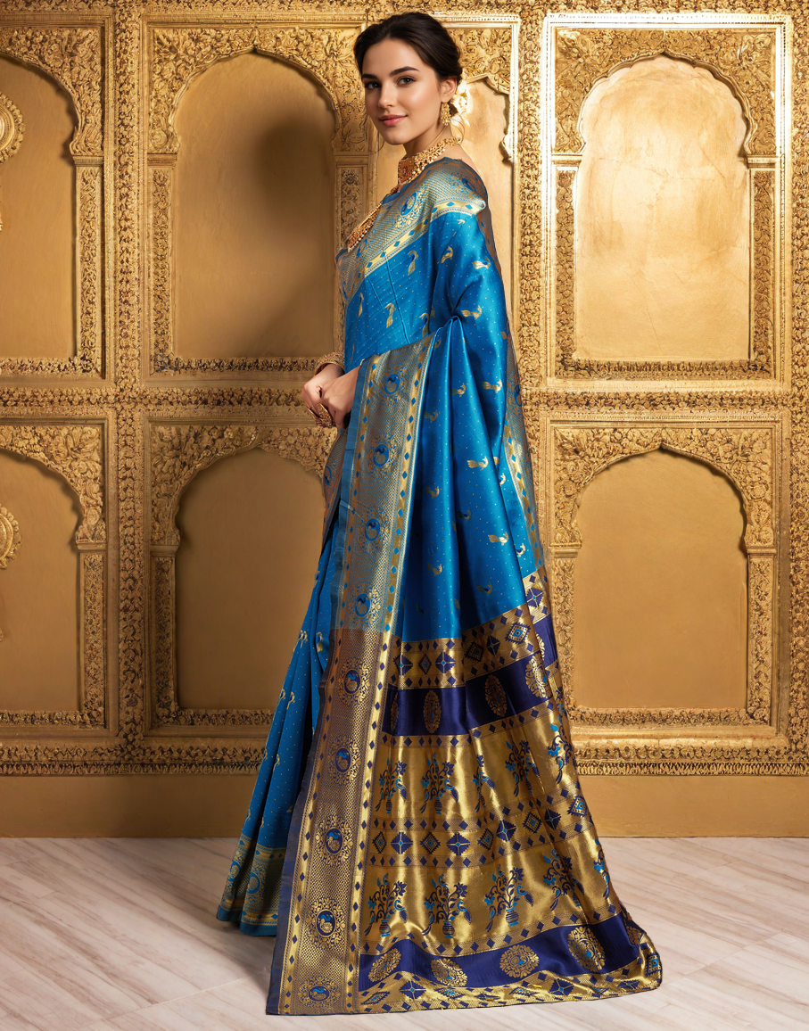 Traditional Firoji Paithani Silk Saree With Zari Weaving Work