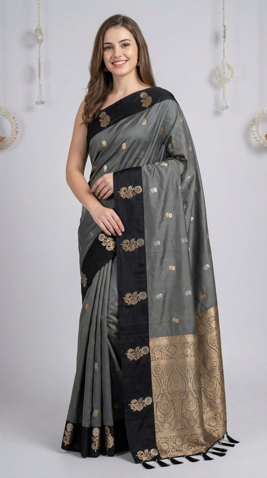 Gray Premium Banarasi Soft Silk Saree With Zari Weaving Work | Wedding & Festive Wear – JaipurSaaj