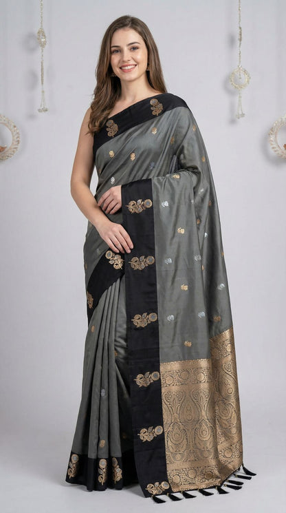 Gray Premium Banarasi Soft Silk Saree With Zari Weaving Work | Wedding & Festive Wear – JaipurSaaj