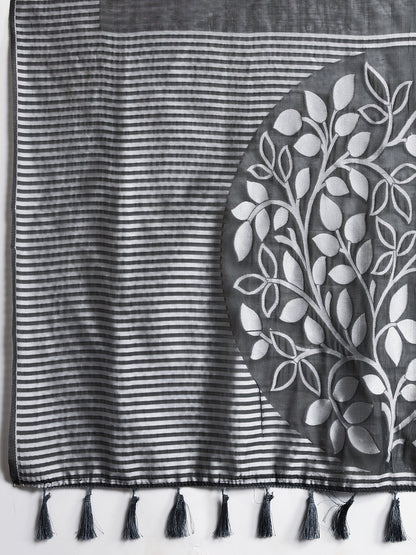 Gray Color Soft Silk Saree With Weaving Work Lining Border