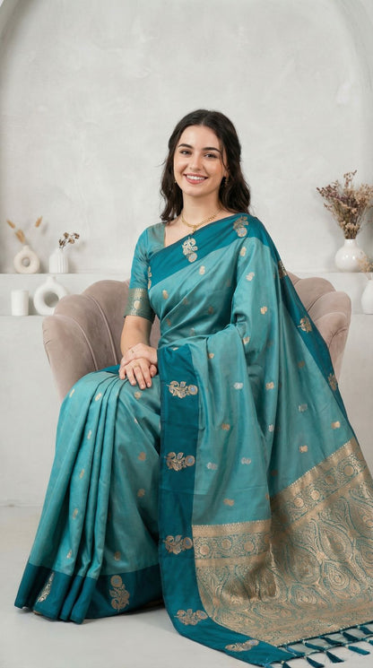 Sea Green Premium Banarasi Soft Silk Saree With Zari Weaving Work | Wedding & Festive Wear – JaipurSaaj