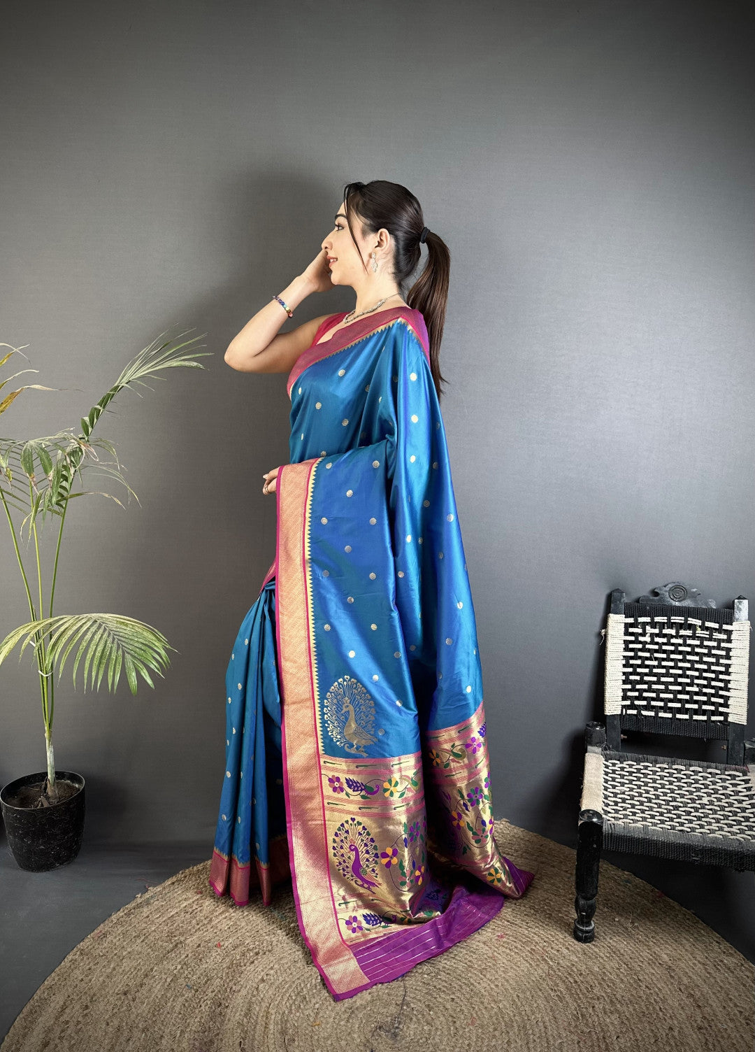 Firoji Paithani Lichi Silk Saree With Zari Weaving Work | Festive & Wedding Wear – JaipurSaaj
